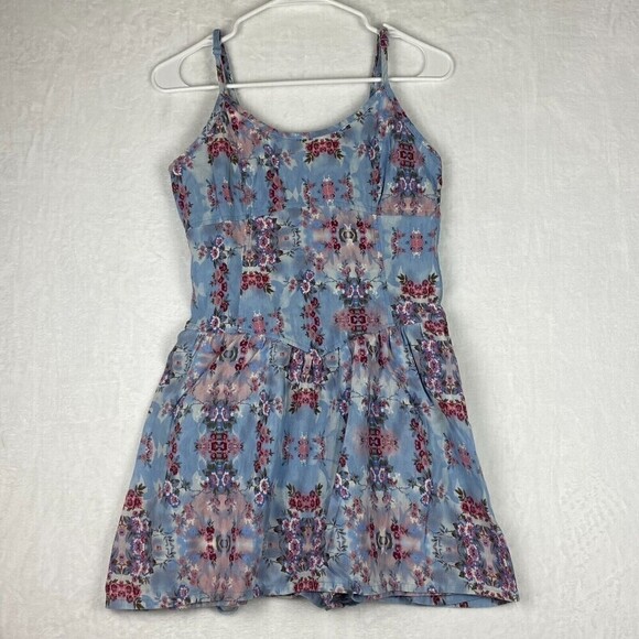 Pins and Needles Romper Suit Womens Size 12 Blue Floral Sleeveless Summer Romper - Picture 1 of 10
